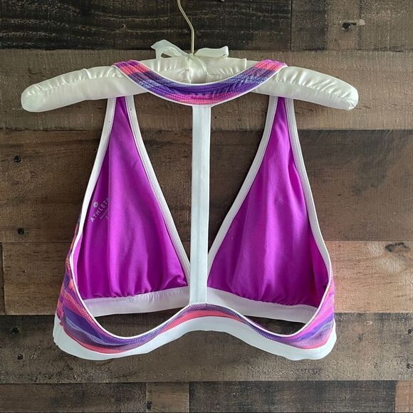 Athleta Women’s T Back Pink, Purple, & White Striped Swim Bikini Top Size Large - Picture 5 of 9